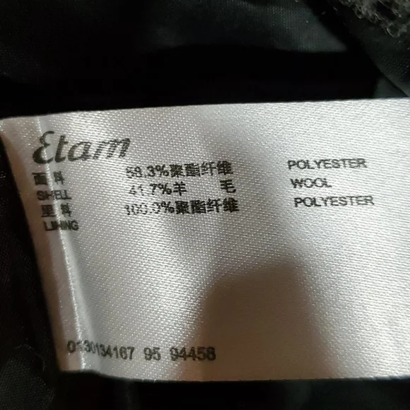 Etam Paris Dark Grey Black Wool Blend Double Breasted Button Up Pea Coat Size M - Picture 5 of 7